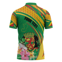Personalized Congo Republic Day Zipper Polo Shirt Coat Of Arms With Tropical Flower - Wonder Print Shop