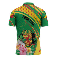Personalized Congo Republic Day Zipper Polo Shirt Coat Of Arms With Tropical Flower - Wonder Print Shop