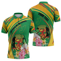 Personalized Congo Republic Day Zipper Polo Shirt Coat Of Arms With Tropical Flower - Wonder Print Shop