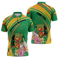Personalized Congo Republic Day Zipper Polo Shirt Coat Of Arms With Tropical Flower - Wonder Print Shop