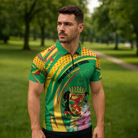 Personalized Congo Republic Day Zipper Polo Shirt Coat Of Arms With Tropical Flower - Wonder Print Shop