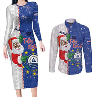 Cape Verde Christmas Couples Matching Long Sleeve Bodycon Dress and Long Sleeve Button Shirt Black Santa Felix Natal - Wonder Print Shop