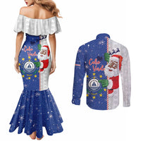 Cape Verde Christmas Couples Matching Mermaid Dress and Long Sleeve Button Shirt Black Santa Felix Natal - Wonder Print Shop