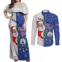 Cape Verde Christmas Couples Matching Off Shoulder Maxi Dress and Long Sleeve Button Shirt Black Santa Felix Natal - Wonder Print Shop