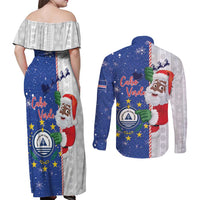 Cape Verde Christmas Couples Matching Off Shoulder Maxi Dress and Long Sleeve Button Shirt Black Santa Felix Natal - Wonder Print Shop