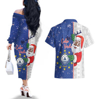 Cape Verde Christmas Couples Matching Off The Shoulder Long Sleeve Dress and Hawaiian Shirt Black Santa Felix Natal - Wonder Print Shop