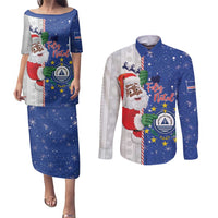 Cape Verde Christmas Couples Matching Puletasi and Long Sleeve Button Shirt Black Santa Felix Natal - Wonder Print Shop