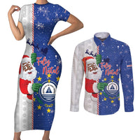 Cape Verde Christmas Couples Matching Short Sleeve Bodycon Dress and Long Sleeve Button Shirt Black Santa Felix Natal - Wonder Print Shop