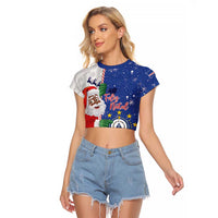 Cape Verde Christmas Raglan Cropped T Shirt Black Santa Felix Natal - Wonder Print Shop