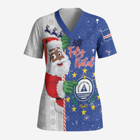 Cape Verde Christmas Scrub Top Black Santa Felix Natal - Wonder Print Shop
