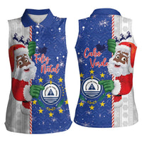 Cape Verde Christmas Women Sleeveless Polo Shirt Black Santa Felix Natal - Wonder Print Shop