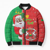 Burkina Faso Christmas Bomber Puffer Jacket Black Santa Joyeux Noel - Wonder Print Shop