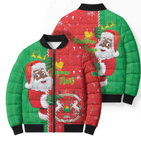 Burkina Faso Christmas Bomber Puffer Jacket Black Santa Joyeux Noel - Wonder Print Shop