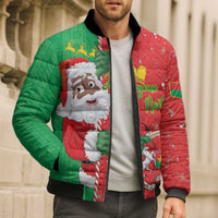 Burkina Faso Christmas Bomber Puffer Jacket Black Santa Joyeux Noel - Wonder Print Shop