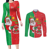 Burkina Faso Christmas Couples Matching Long Sleeve Bodycon Dress and Long Sleeve Button Shirt Black Santa Joyeux Noel - Wonder Print Shop