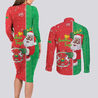 Burkina Faso Christmas Couples Matching Long Sleeve Bodycon Dress and Long Sleeve Button Shirt Black Santa Joyeux Noel - Wonder Print Shop