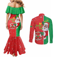 Burkina Faso Christmas Couples Matching Mermaid Dress and Long Sleeve Button Shirt Black Santa Joyeux Noel - Wonder Print Shop