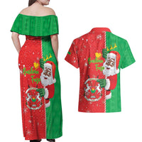Burkina Faso Christmas Couples Matching Off Shoulder Maxi Dress and Hawaiian Shirt Black Santa Joyeux Noel - Wonder Print Shop