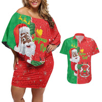 Burkina Faso Christmas Couples Matching Off Shoulder Short Dress and Hawaiian Shirt Black Santa Joyeux Noel - Wonder Print Shop