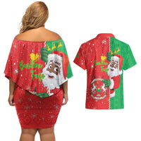 Burkina Faso Christmas Couples Matching Off Shoulder Short Dress and Hawaiian Shirt Black Santa Joyeux Noel - Wonder Print Shop