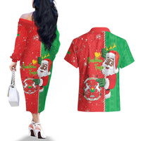 Burkina Faso Christmas Couples Matching Off The Shoulder Long Sleeve Dress and Hawaiian Shirt Black Santa Joyeux Noel - Wonder Print Shop