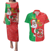 Burkina Faso Christmas Couples Matching Puletasi and Hawaiian Shirt Black Santa Joyeux Noel - Wonder Print Shop