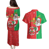 Burkina Faso Christmas Couples Matching Puletasi and Hawaiian Shirt Black Santa Joyeux Noel - Wonder Print Shop