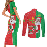 Burkina Faso Christmas Couples Matching Short Sleeve Bodycon Dress and Long Sleeve Button Shirt Black Santa Joyeux Noel - Wonder Print Shop
