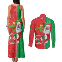 Burkina Faso Christmas Couples Matching Tank Maxi Dress and Long Sleeve Button Shirt Black Santa Joyeux Noel - Wonder Print Shop