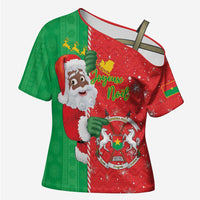 Burkina Faso Christmas Cross Shoulder Shirt Black Santa Joyeux Noel - Wonder Print Shop
