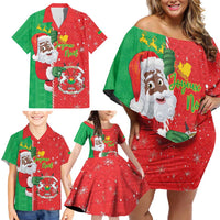 Burkina Faso Christmas Family Matching Off Shoulder Short Dress and Hawaiian Shirt Black Santa Joyeux Noel - Wonder Print Shop