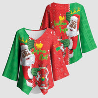 Burkina Faso Christmas Kimono Sleeve Blouse Black Santa Joyeux Noel - Wonder Print Shop