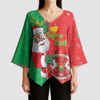 Burkina Faso Christmas Kimono Sleeve Blouse Black Santa Joyeux Noel - Wonder Print Shop