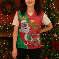 Burkina Faso Christmas Knitted V-Neck Vest Black Santa Joyeux Noel - Wonder Print Shop