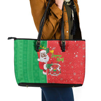 Burkina Faso Christmas Leather Tote Bag Black Santa Joyeux Noel - Wonder Print Shop