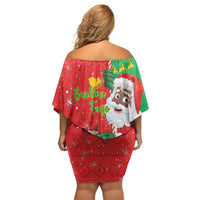 Burkina Faso Christmas Off Shoulder Short Dress Black Santa Joyeux Noel - Wonder Print Shop