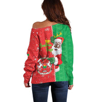 Burkina Faso Christmas Off Shoulder Sweater Black Santa Joyeux Noel - Wonder Print Shop