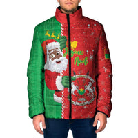 Burkina Faso Christmas Padded Jacket Black Santa Joyeux Noel - Wonder Print Shop