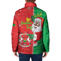 Burkina Faso Christmas Padded Jacket Black Santa Joyeux Noel - Wonder Print Shop