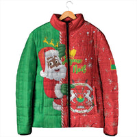 Burkina Faso Christmas Padded Jacket Black Santa Joyeux Noel - Wonder Print Shop