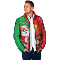 Burkina Faso Christmas Padded Jacket Black Santa Joyeux Noel - Wonder Print Shop