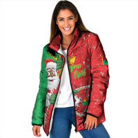 Burkina Faso Christmas Padded Jacket Black Santa Joyeux Noel - Wonder Print Shop
