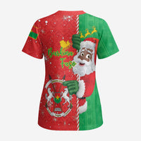 Burkina Faso Christmas Scrub Top Black Santa Joyeux Noel - Wonder Print Shop