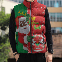 Burkina Faso Christmas Sleeveless Puffer Jacket Black Santa Joyeux Noel - Wonder Print Shop