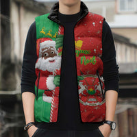 Burkina Faso Christmas Sleeveless Puffer Jacket Black Santa Joyeux Noel - Wonder Print Shop