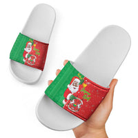 Burkina Faso Christmas Slide Sandals Black Santa Joyeux Noel - Wonder Print Shop