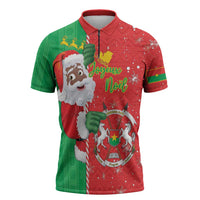 Burkina Faso Christmas Zipper Polo Shirt Black Santa Joyeux Noel - Wonder Print Shop