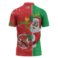 Burkina Faso Christmas Zipper Polo Shirt Black Santa Joyeux Noel - Wonder Print Shop