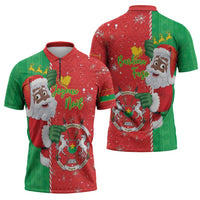 Burkina Faso Christmas Zipper Polo Shirt Black Santa Joyeux Noel - Wonder Print Shop