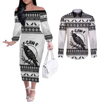 Funny Christmas F Caw F Raven Couples Matching Off The Shoulder Long Sleeve Dress and Long Sleeve Button Shirt Merry Craw Mas - Wonder Print Shop